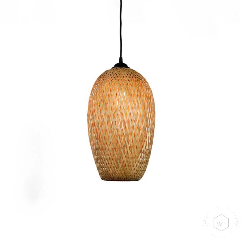 Braided Bamboo Pendant Lamp Light On White Background