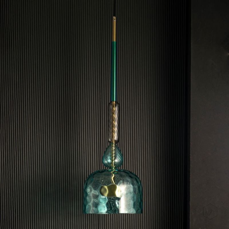 Candy Color Modern Pendant Light - Brass Blue Smoky Light Off Black Background
