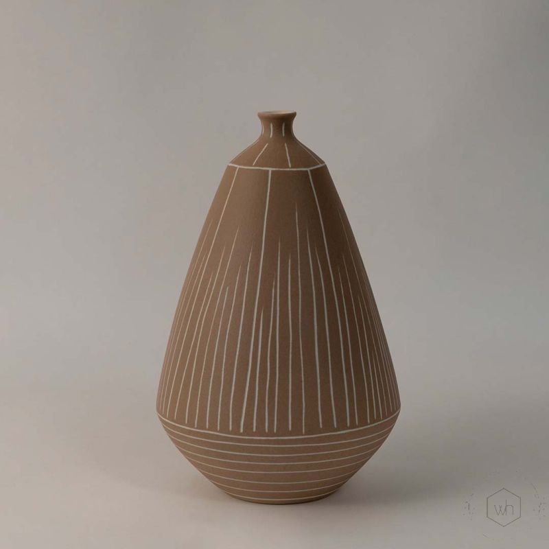 Carved Bud Ceramic VaseSide Angle