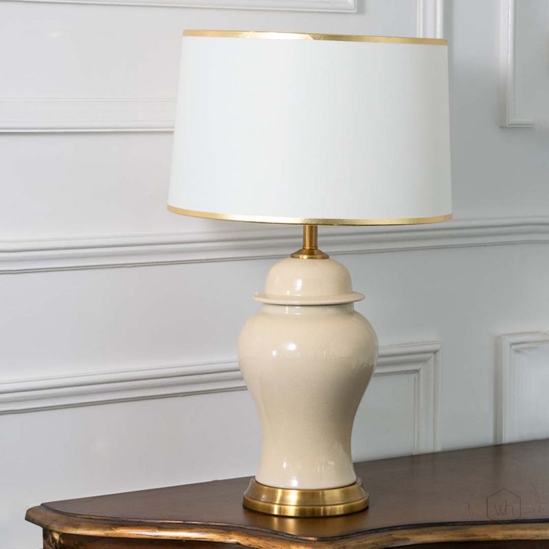 ClosetMix Ceramic Table Lamp With Golden Shade Light Off White Background