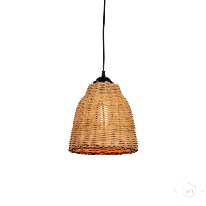 Conical Bamboo Hanging Lamp Light On White Background