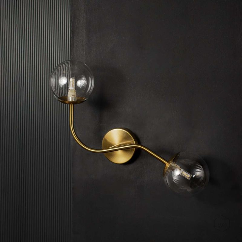 Double Glass Ball Wall lamp Light Off Black Background