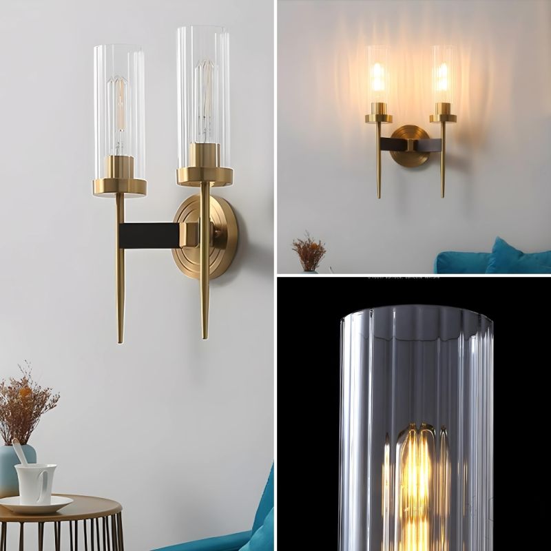 Dual Modern Cylindrical Glass Golden Lighting Fixture Lifestyle