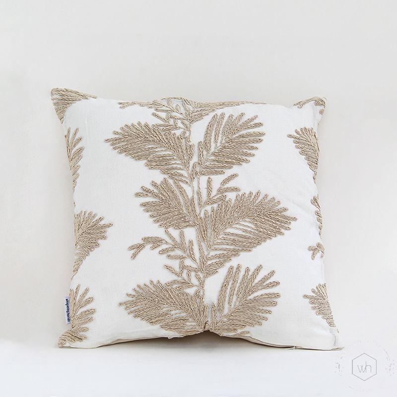 Elegantly Embroidered Cotton Cushion Cover White Background
