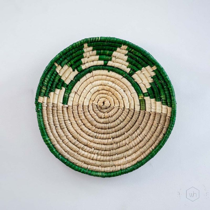 First Light Handwoven Sabai Grass Hanging Wall Basket - Green White Background