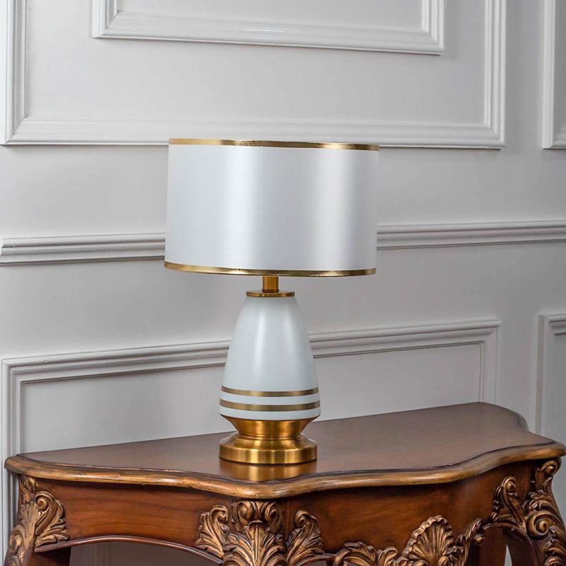 Geo Accent Table Lamp - Gold & White Light Off White Background