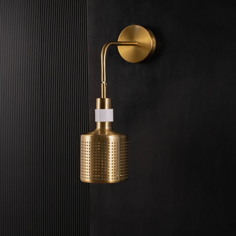 Gold Cylinder Wall Lamp - White Light Off Black Background