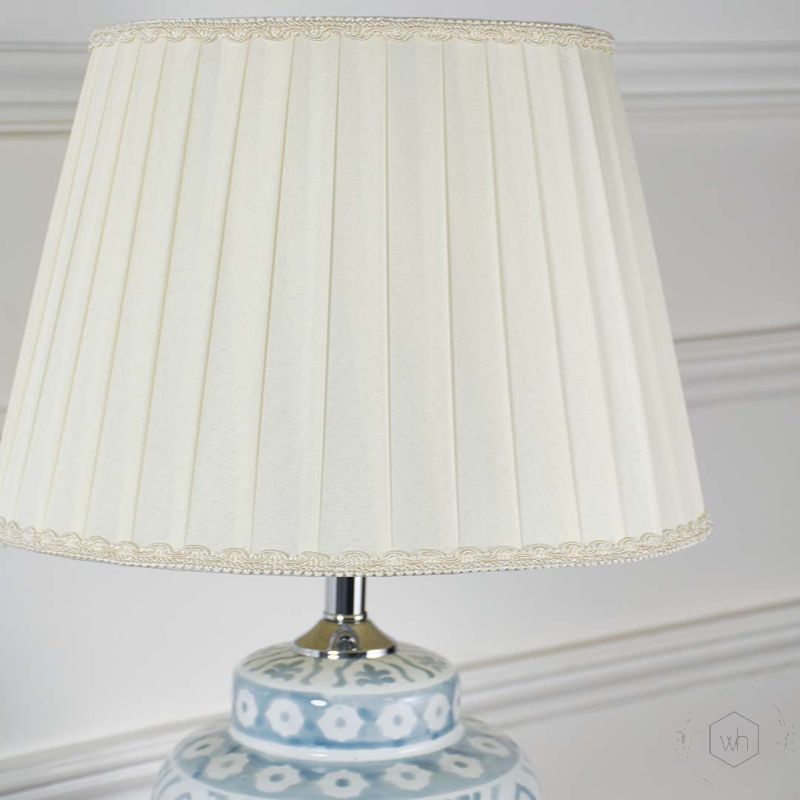 Grey Wash American Style White Ceramic Lamp with Ivory Shade Closeup