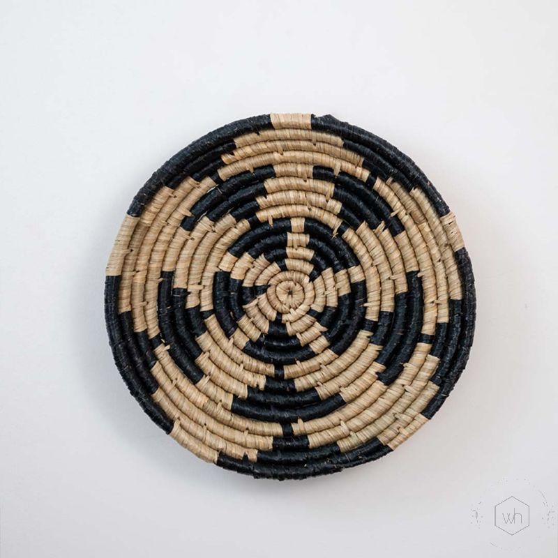 Heritage Style Handwoven Sabai Grass Hanging Wall Basket Black - Large White Background