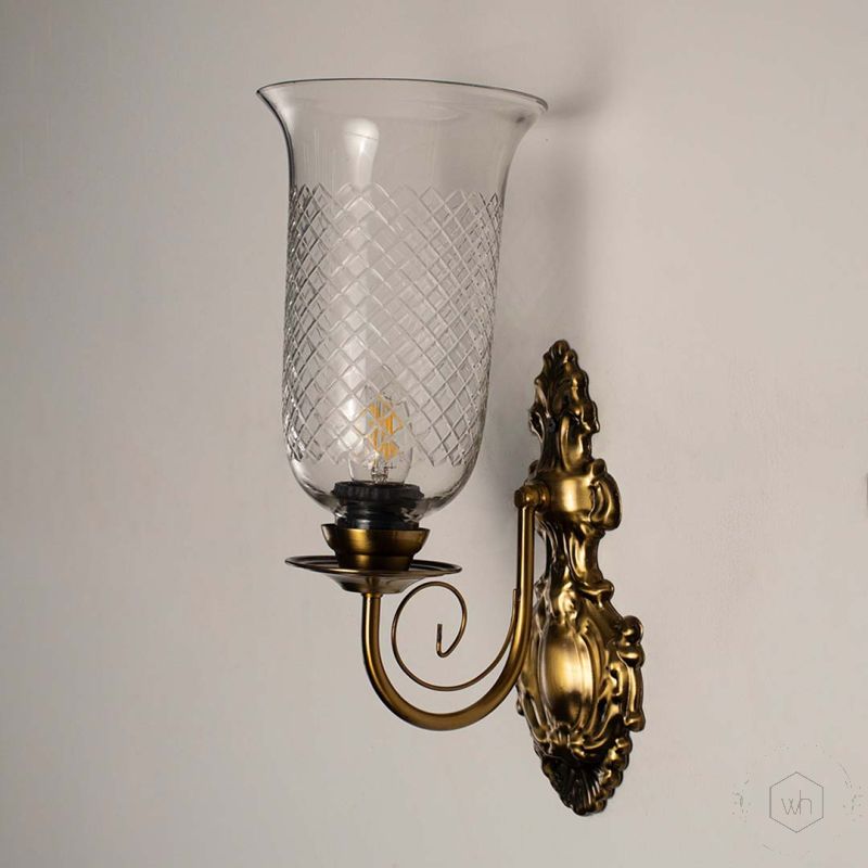 Hurricane Pineapple Style Brass Wall light Light Off White Background