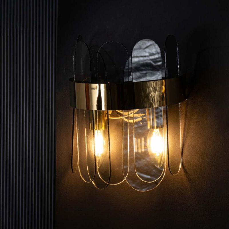 Joy of Light Modern Grey Glass & Metal Wall Lamp Light On Black Background