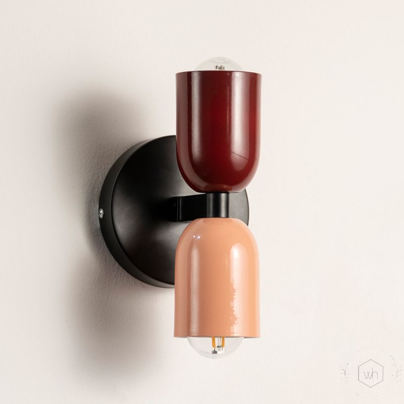 Up-Down Wall Lamp Colored - Red & Pink Light Off White Background