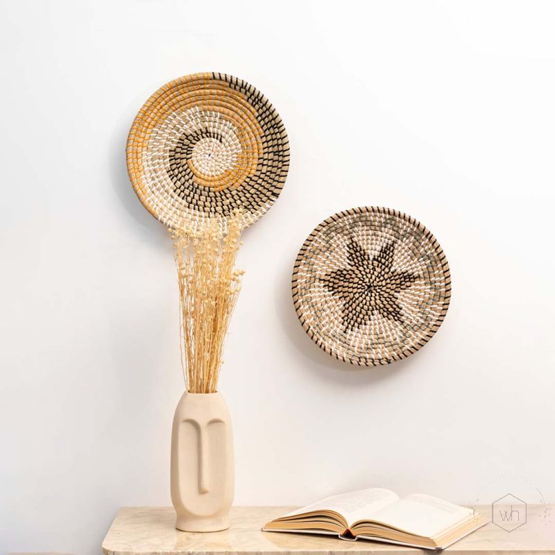 Mace Handwoven Sabai Grass Hanging Wall Basket - Black Lifestyle