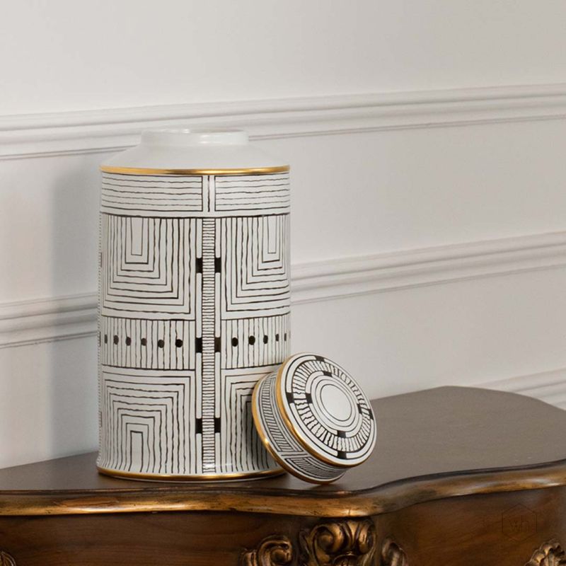 Maze Decorative Ceramic Temple & Ginger Jar - Large White Background-1