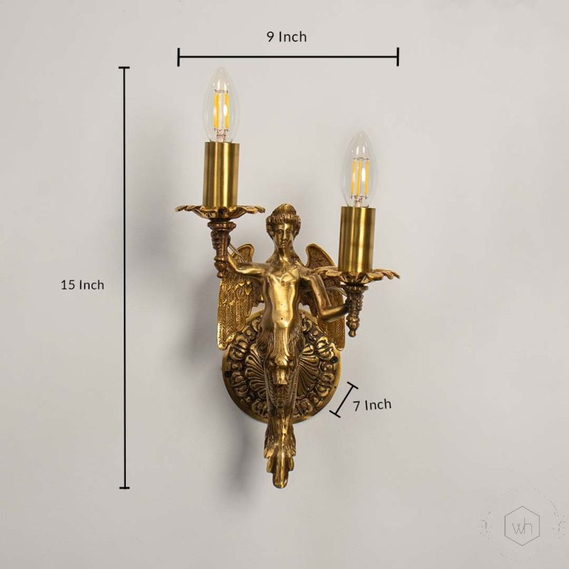 Mermaid cast brass wall sconce Dimensions