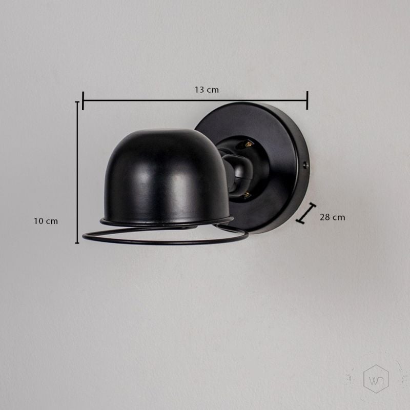 Mini Domed Metal Wall Lamp - Black Dimensions