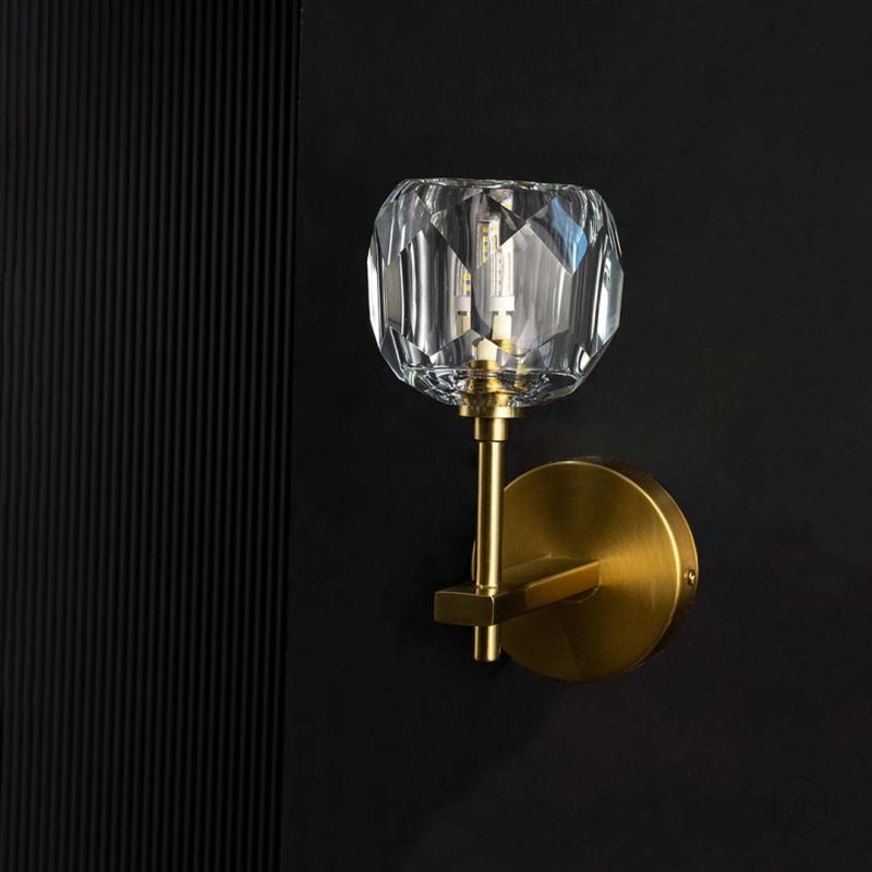 Nakia Creative Crystal Wall Sconce Light Off Black Background