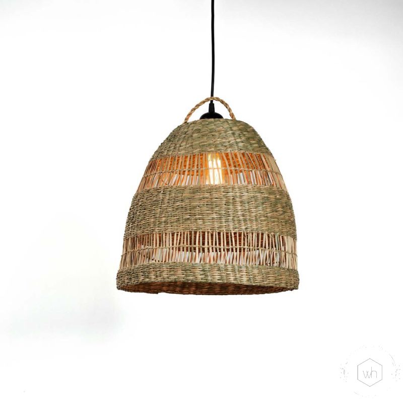 Natural Sabai Grass Basket Pendant Lamp Light On White Background