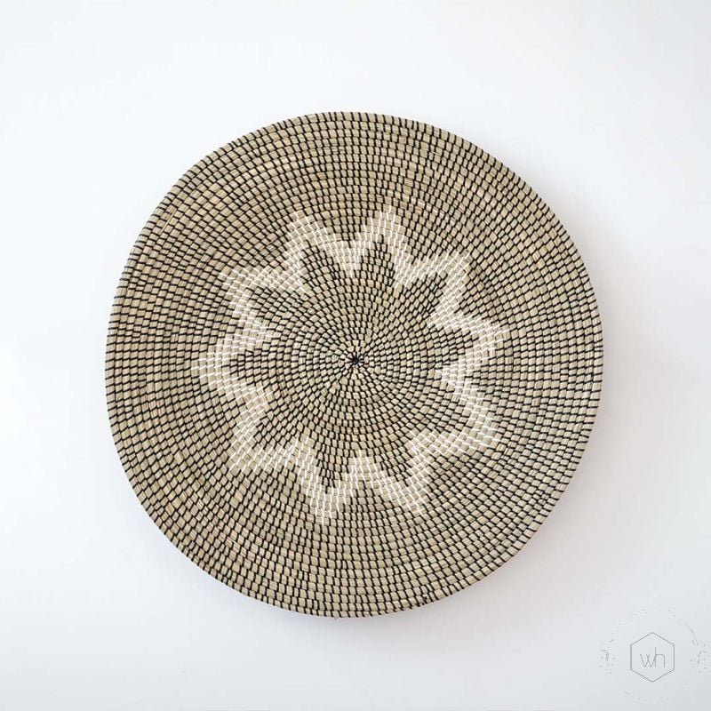 Neja Handwoven Sabai Grass Hanging Wall Basket Black - Large White Background
