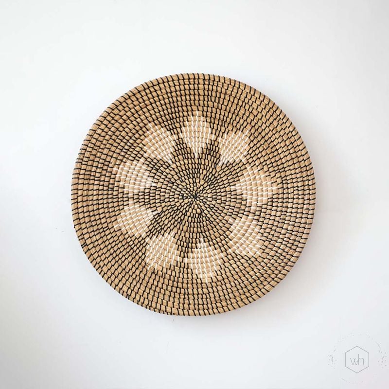 Neja Handwoven Sabai Grass Hanging Wall Basket Black - Medium White Background