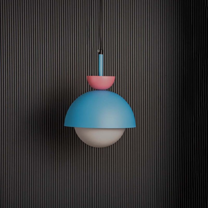 Nordic Macaroon Pendant Lamp - Blue & Pink Light Off Black Background