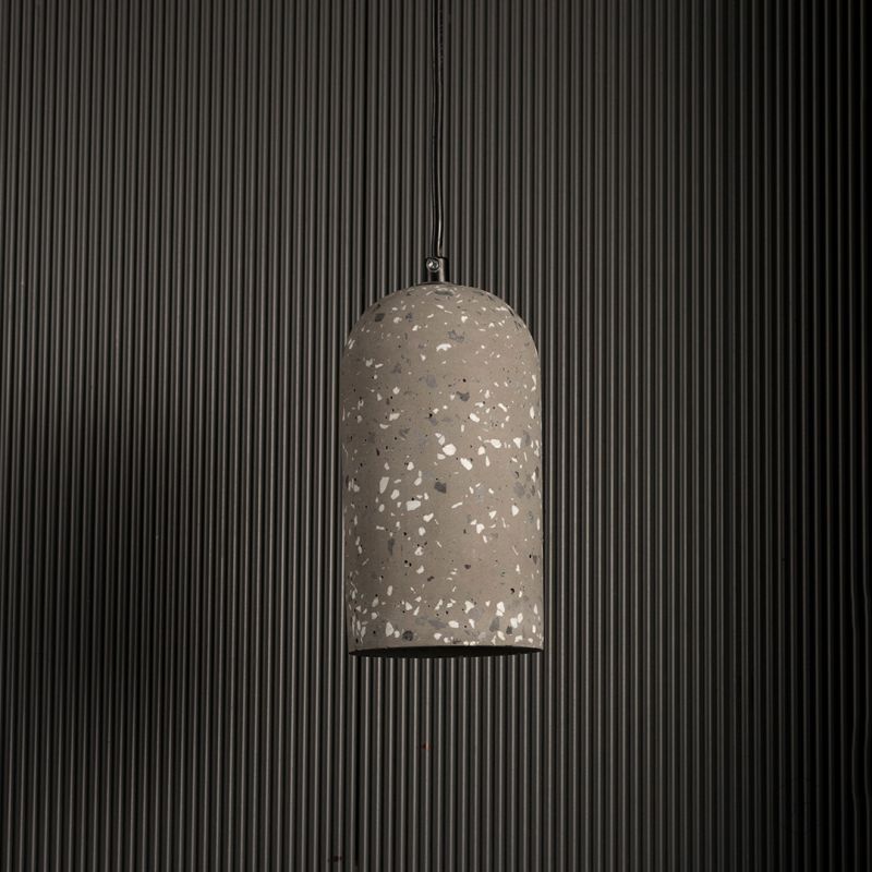 Terrazzo Cement Pendant Light - Black & Dark Grey Light Off Black Background