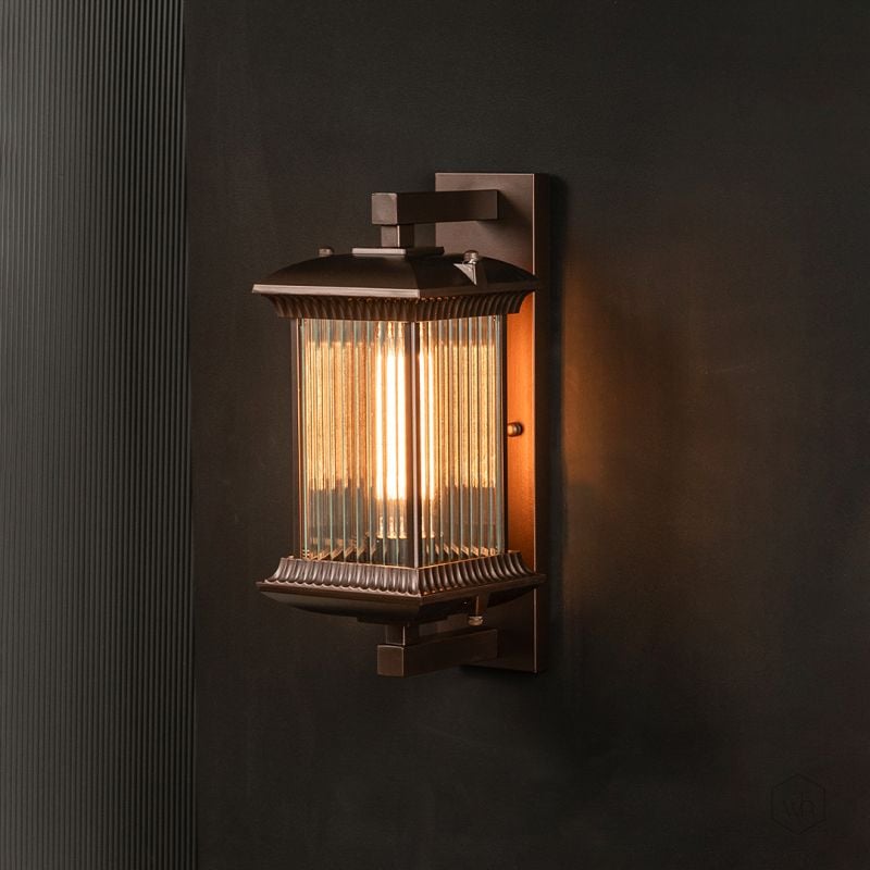 Retro-Rectangular-Outdoor-Wall-Light-Light-On-Black-Background