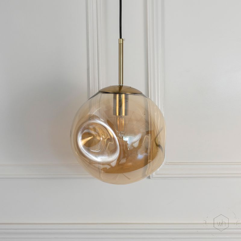 Postmodern Amber Crystal Glass Pendant Light Light Off White Background