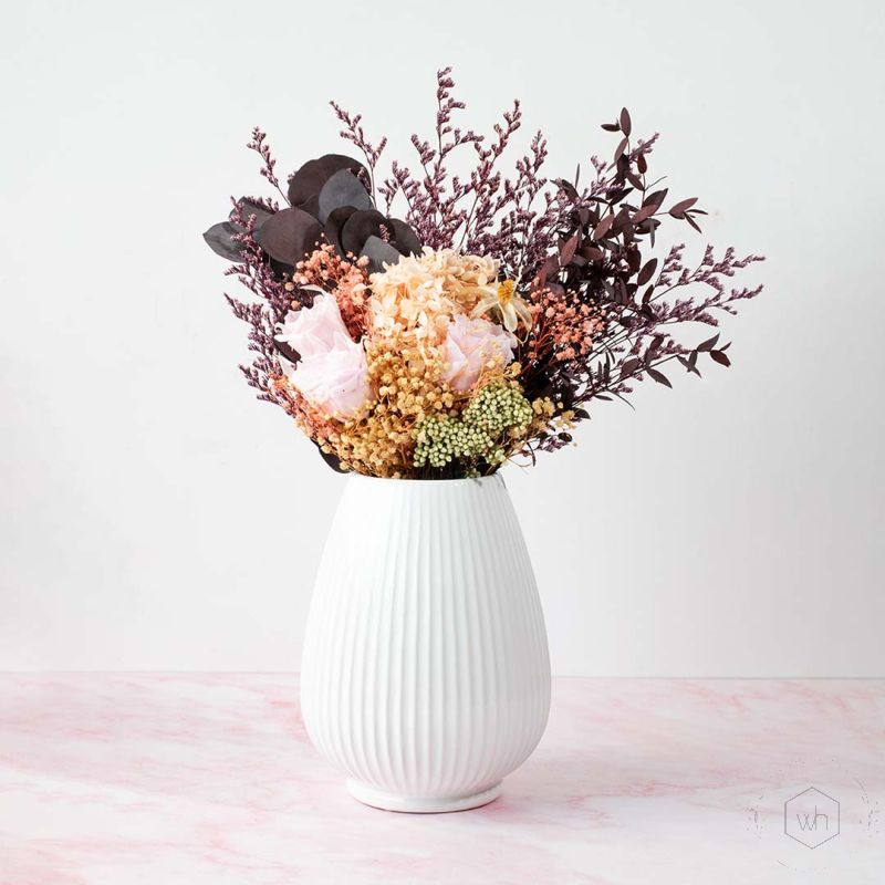 Rigel Ceramic Flower Vase - White Lifestyle
