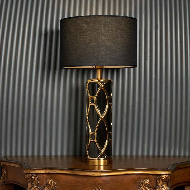 Rowan Decorative Metal Table Lamp - Black Light On Black Background