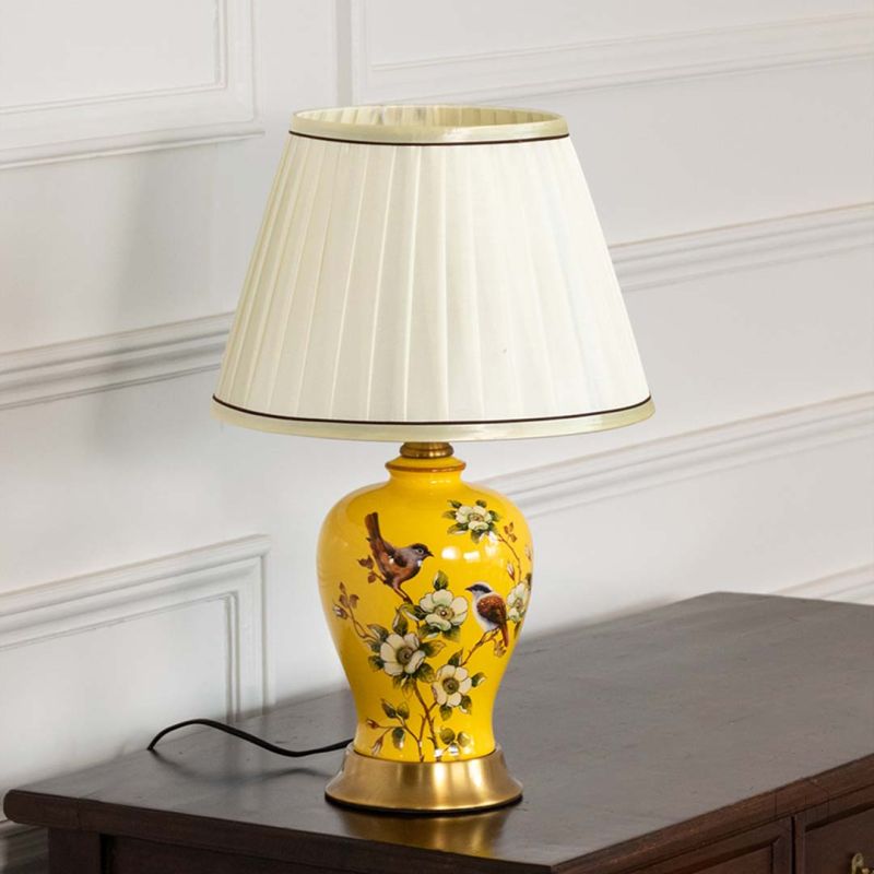 Rumi Table Lamp Yellow for Living Room, Home & Office Decor Light Off White Background