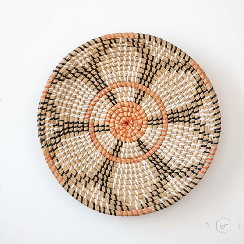 Sancha HandWoven Sabai Grass Hanging Wall Basket - Orange & Black White Background