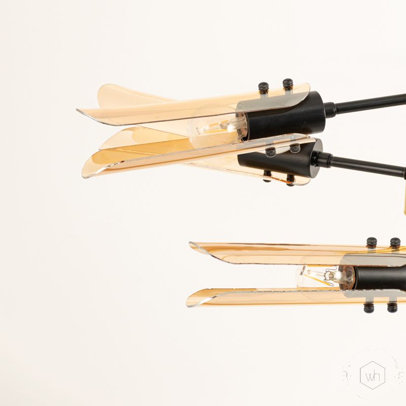 Sculptural Linear Chandelier - Gold closeup