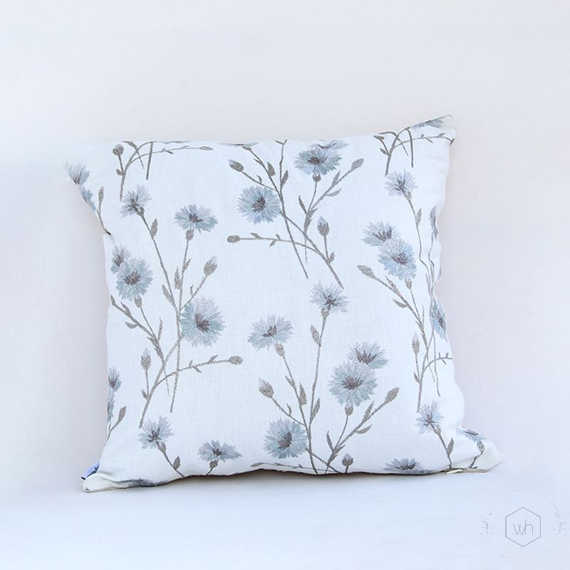 Serein Blanche Embroidered Cushion Cover White Background