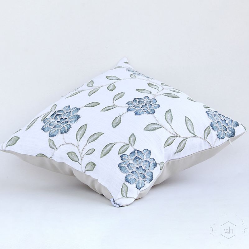 Serenely Embroidered Cushion Covers Cotton White Background-1