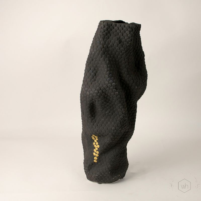 Tree Ceramic Vase - Black & Gold Side Angle