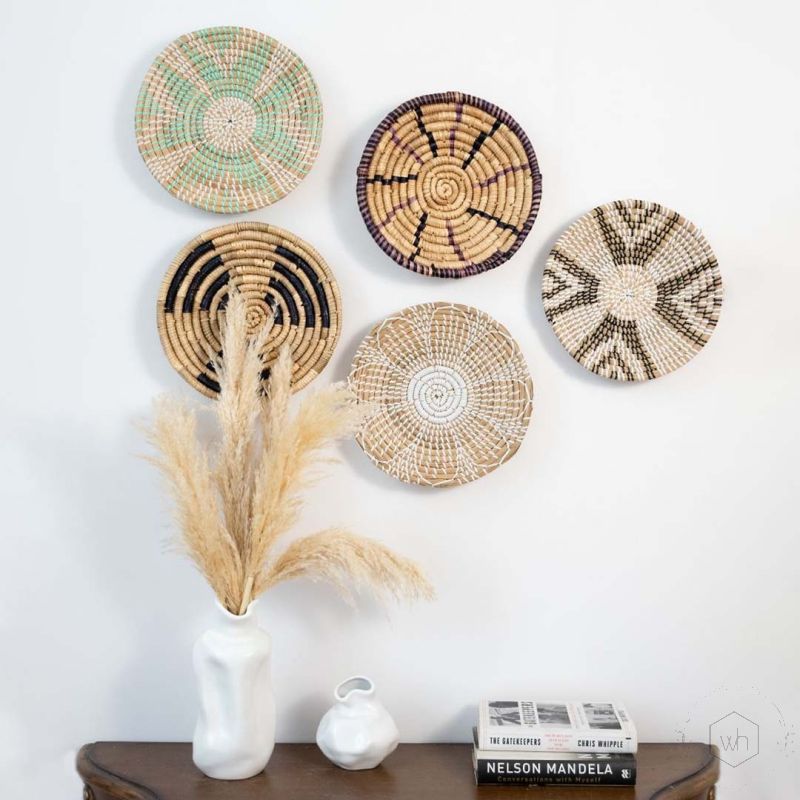 Summer Sunshine Handwoven Sabai Grass Hanging Wall Basket Medium - Beige Lifestyle