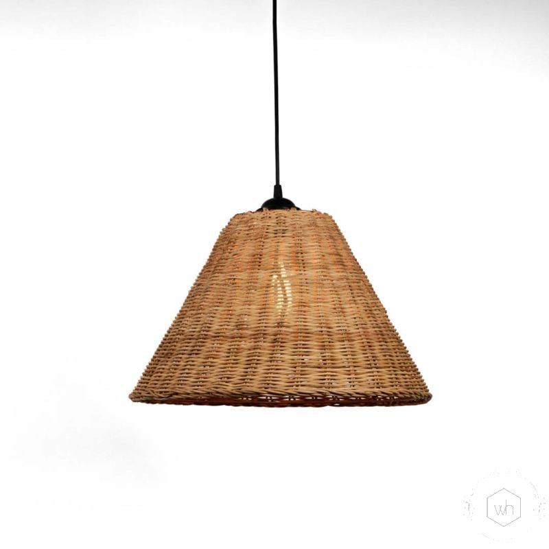 Sun Hat Handmade Rattan Lamp - Brown Light On White Background
