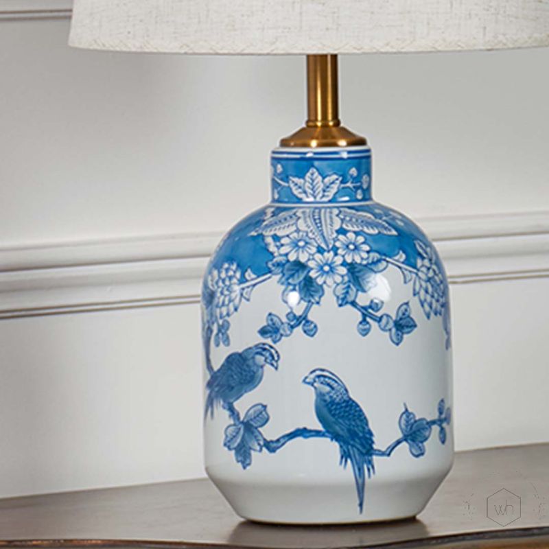 The Beauty of Symbolism White & Blue Ceramic Table Lamp Closeup