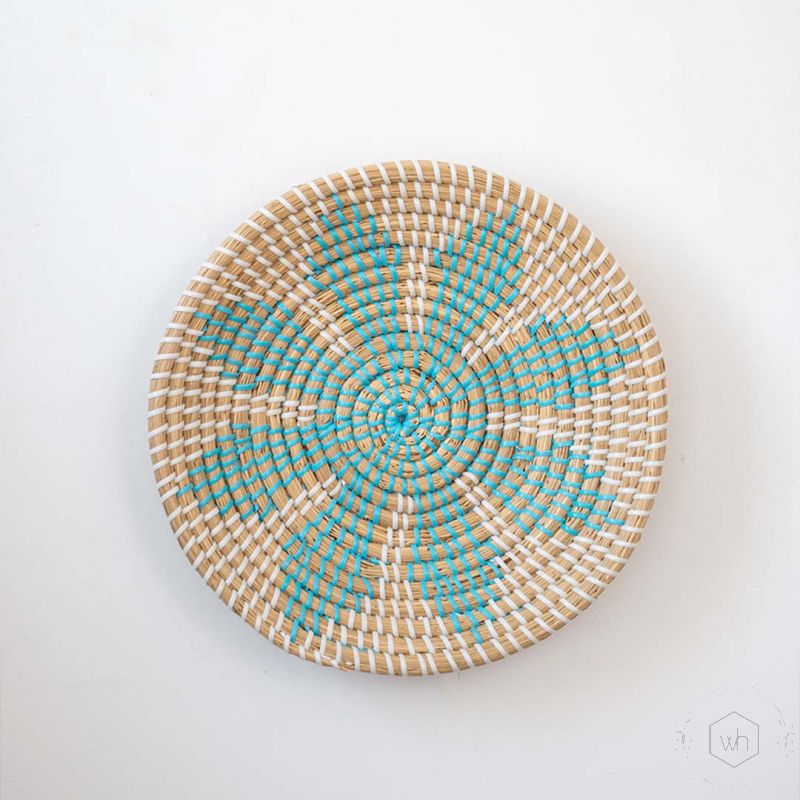 Theon Handwoven Sabai Grass Hanging Wall Basket - Sky Blue White Background