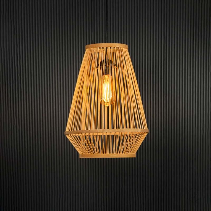 Trumpet Bamboo Pendant Lamp Light On Black Background