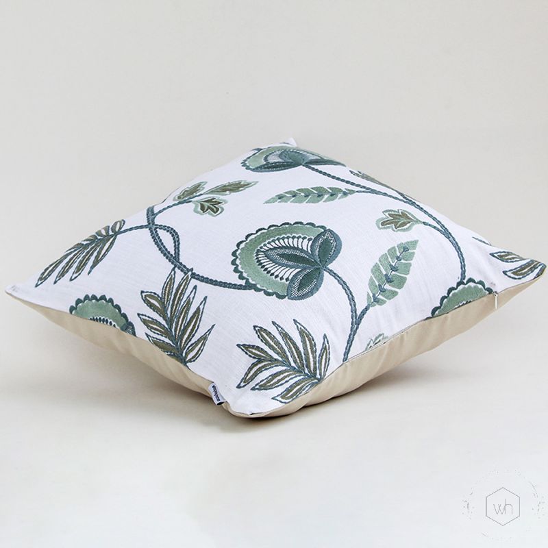 Verdant Chic Embroidered Cushion Cover White Background-1