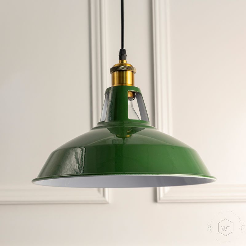 Vintage Green Shade Pendant Light Light Off White Background