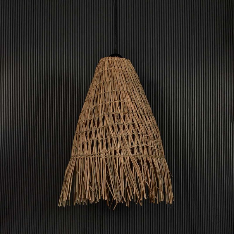 Wabi Sabi Hand Braided Pendant Lamp Light Off Black Background