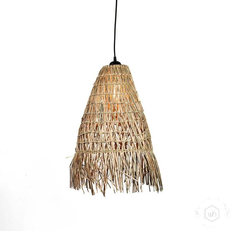 Wabi Sabi Hand Braided Pendant Lamp Light On White Background