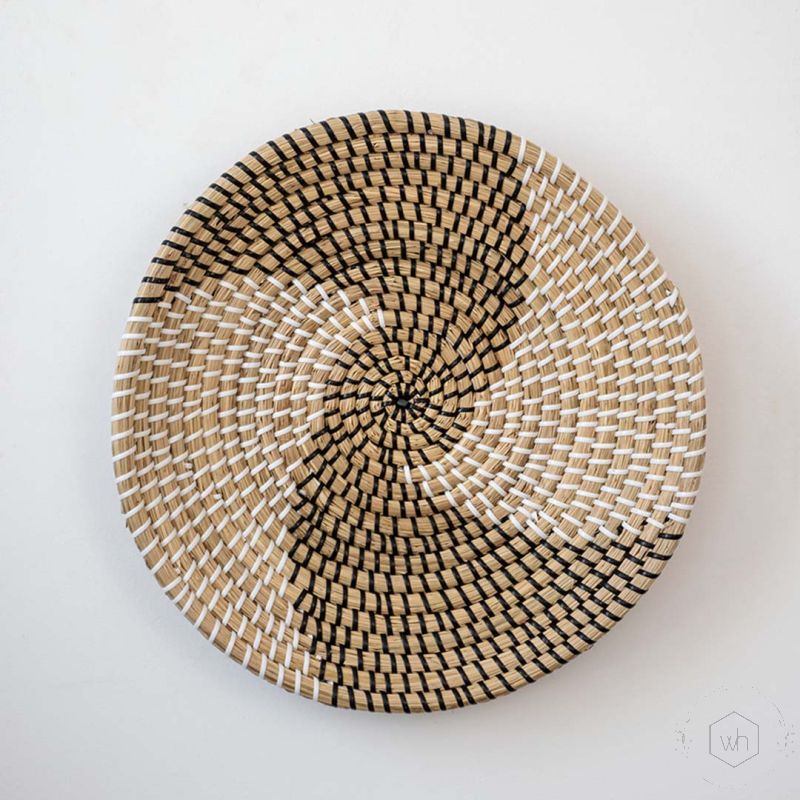 Waldo Handwoven Sabai Grass Hanging Wall Basket Black & White - Large White Background