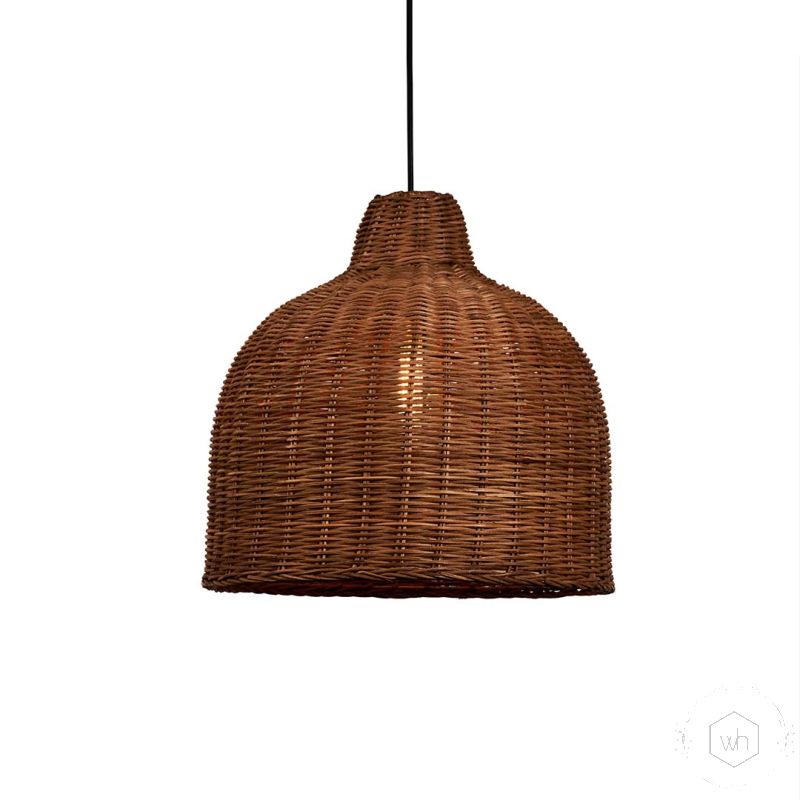 Wicker Bamboo Hanging Lamp - Brown Light On White Background