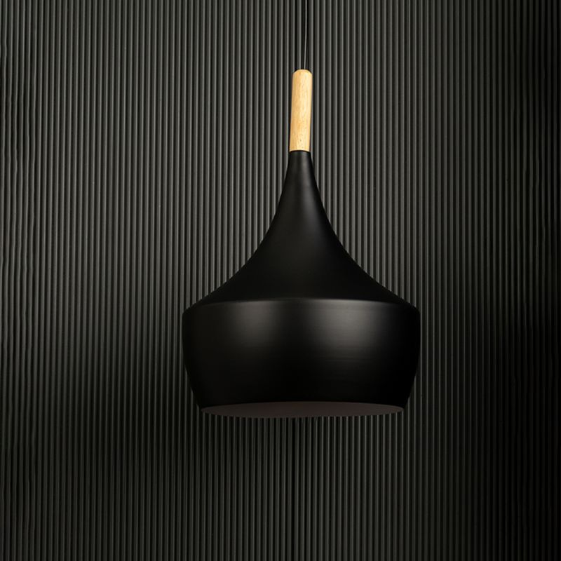 Wood Tip Pendant Lamp - Dome & Black Light Off Black Background