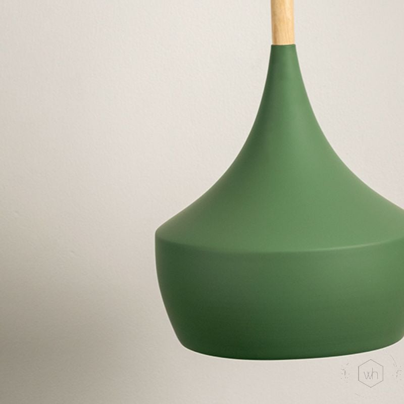 Wood Tip Pendant Lamp - Dome & Green Closeup