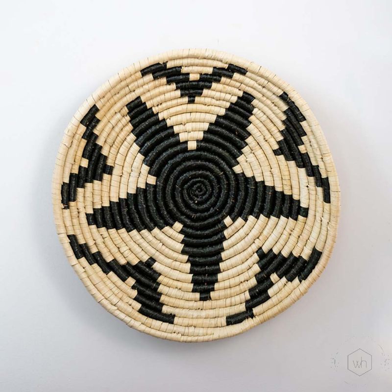 Youthful Flower Handwoven Sabai Grass Hanging Wall Basket Extra Large - Black & Beige White Background